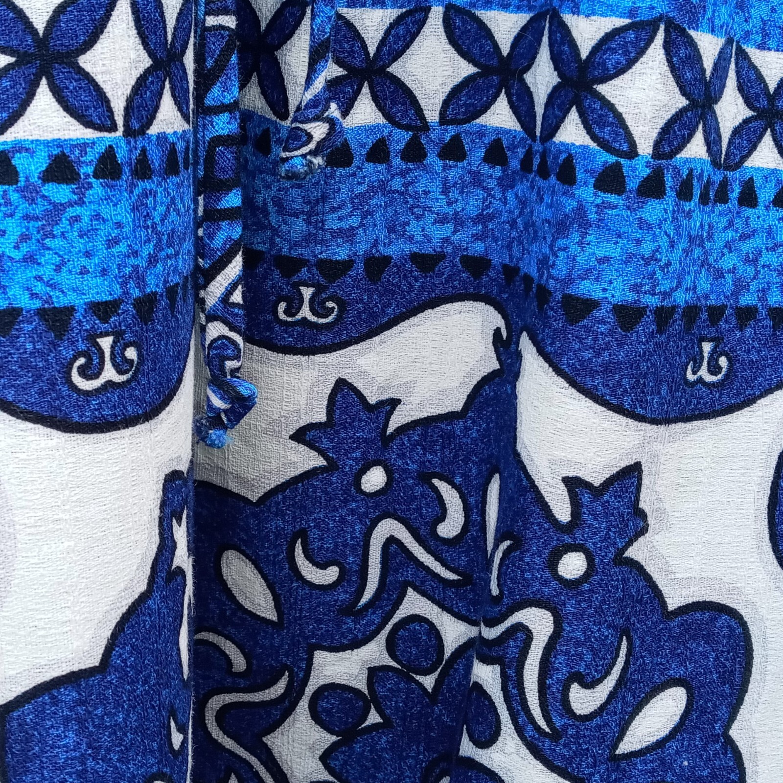 Penneys Hawaii VTG Small Barkcloth Maxi Dress Blue Tropical Sleeveless Collared