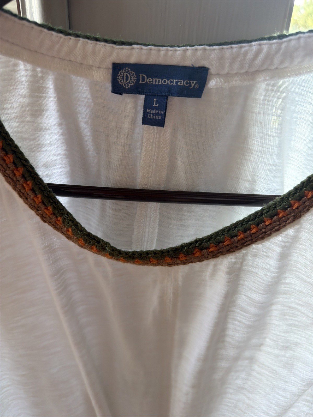 Embroidered Crochet Blouse White Orange Green Brown Women’s Top