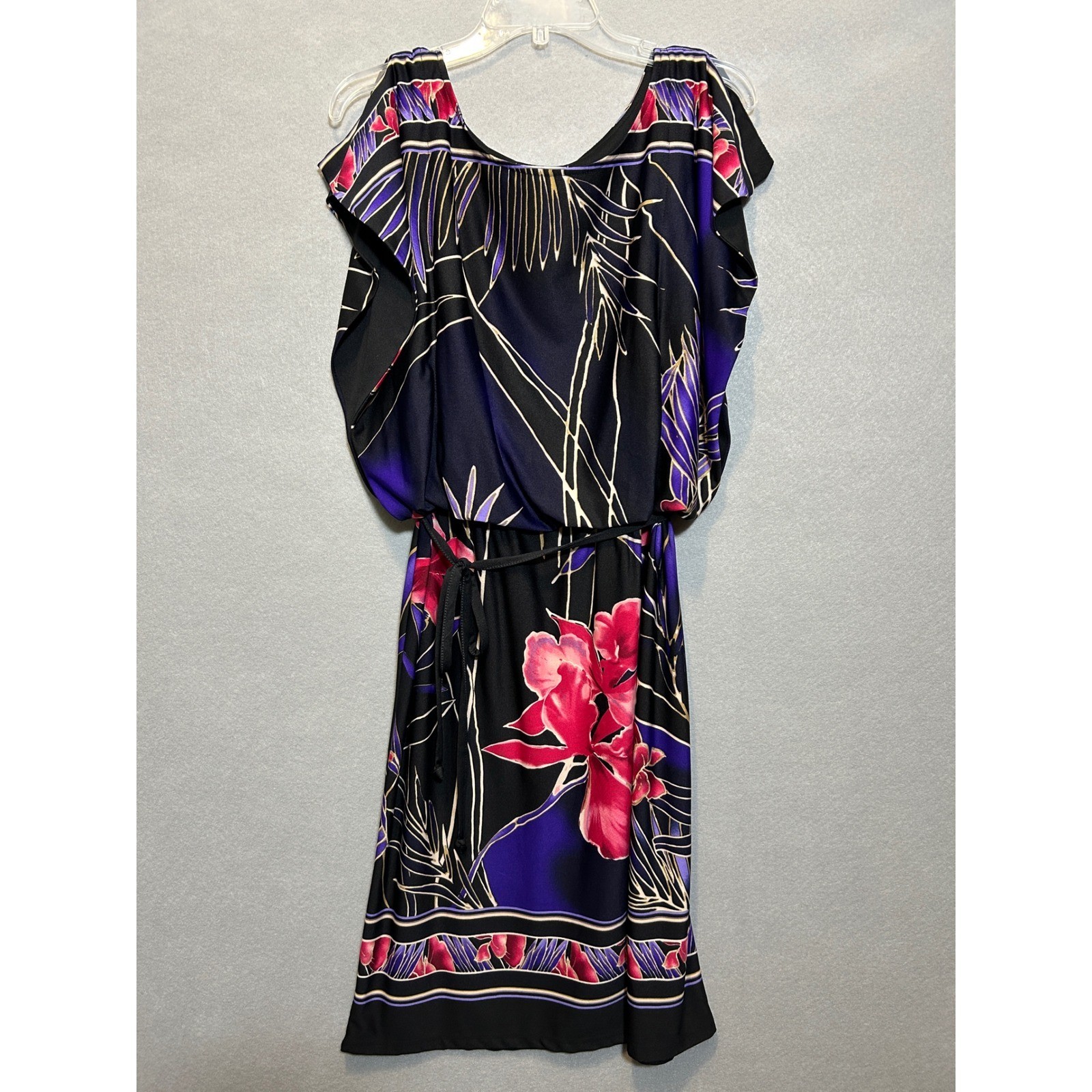 VTG Floral Dress Women’s L Slit Sleeve Elastic Waist Art to Wear Artsy Funky