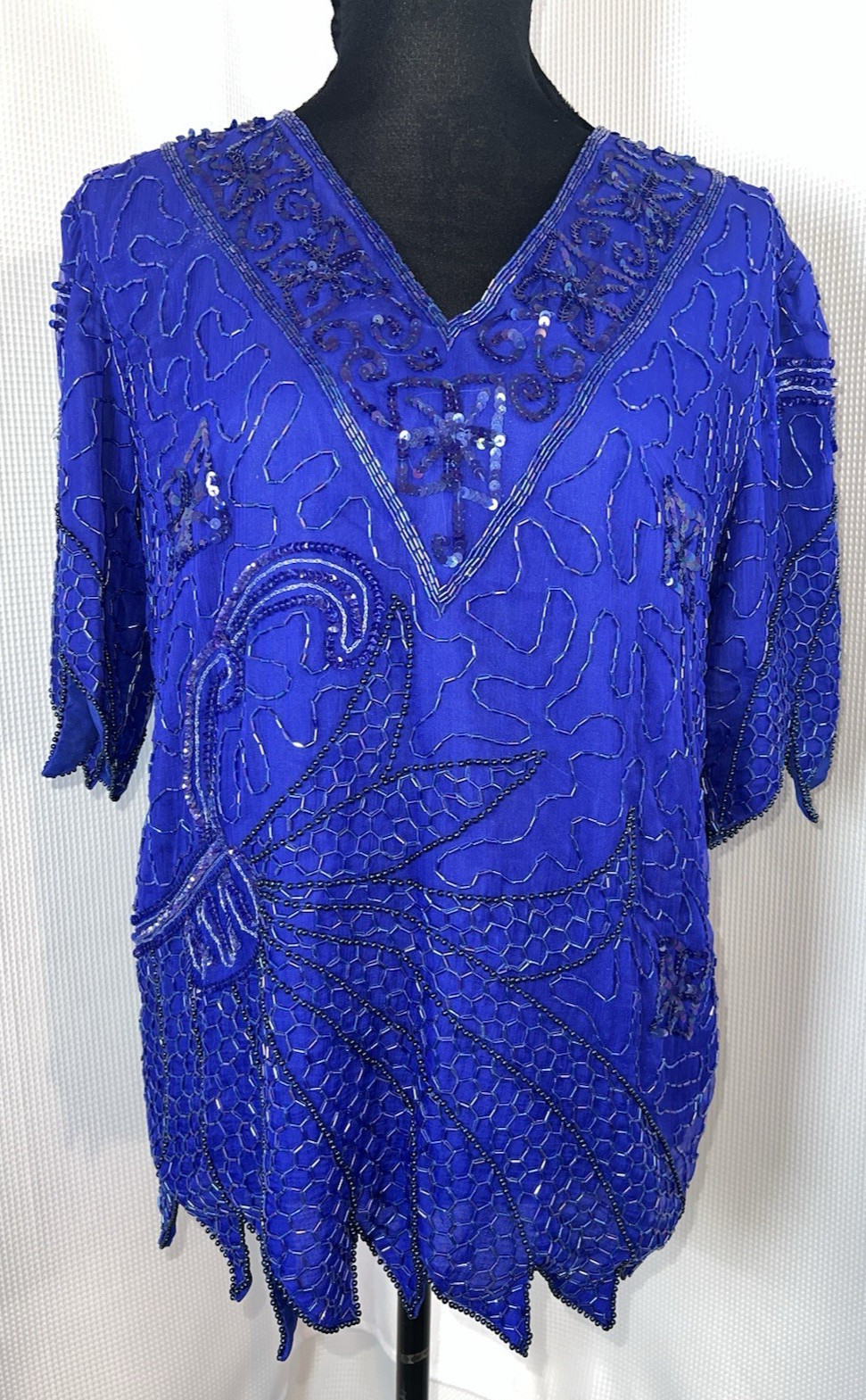 Vintage Tan-Chho Beaded Silk Dress 2 Piece Altered Size Medium Sequin x103