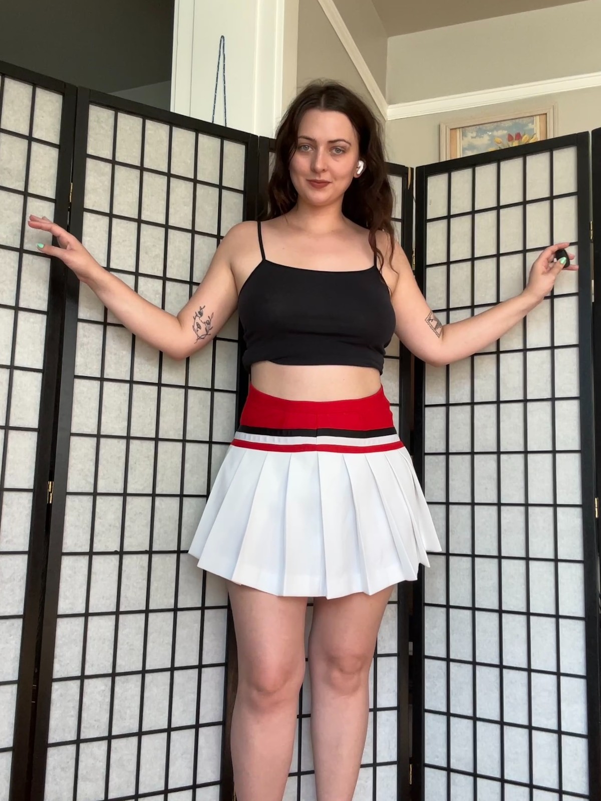 60s Mini Tennis Skirt (S) small white red vintage cheer womens preppy retro cute