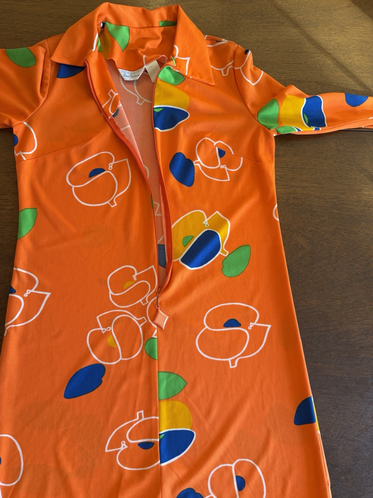 Sears Fashions Vintage 28 Dress Orange Cool Zipper Pull Long Sleeve