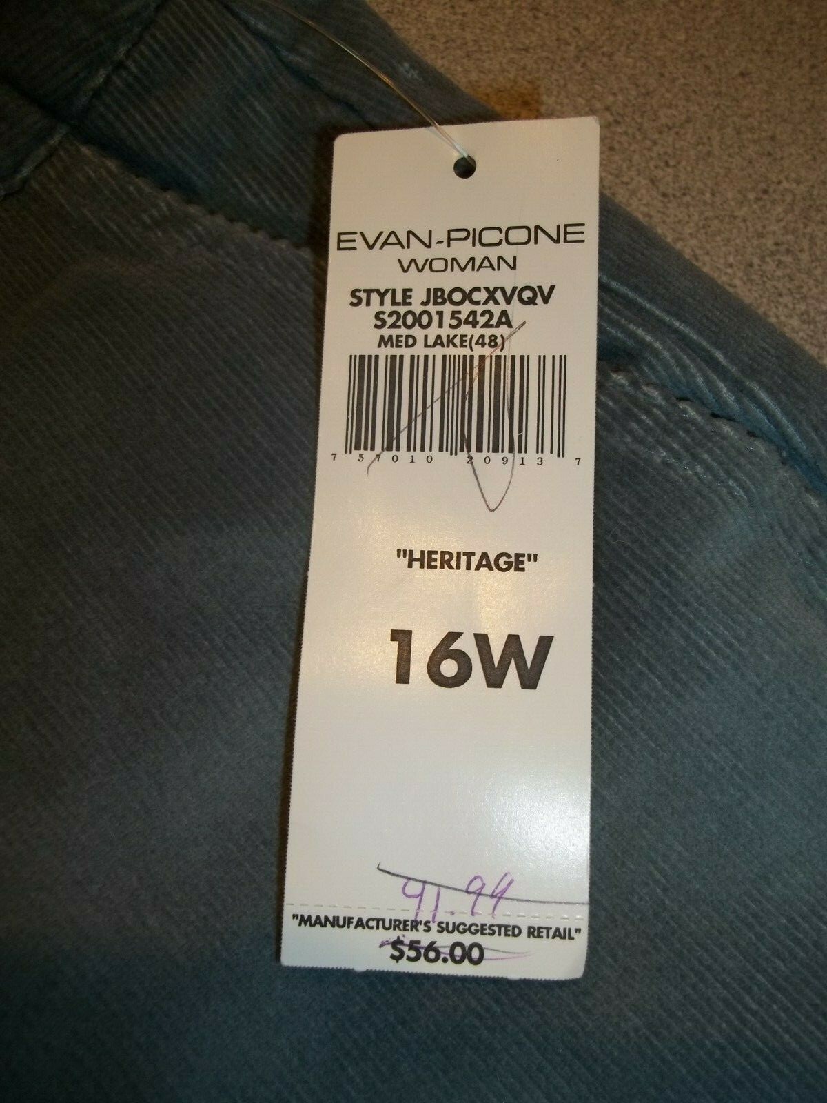 Evan Picone Womens Wide Leg Corduroy Pants Size 16W Blue High Waist Vintage NWT