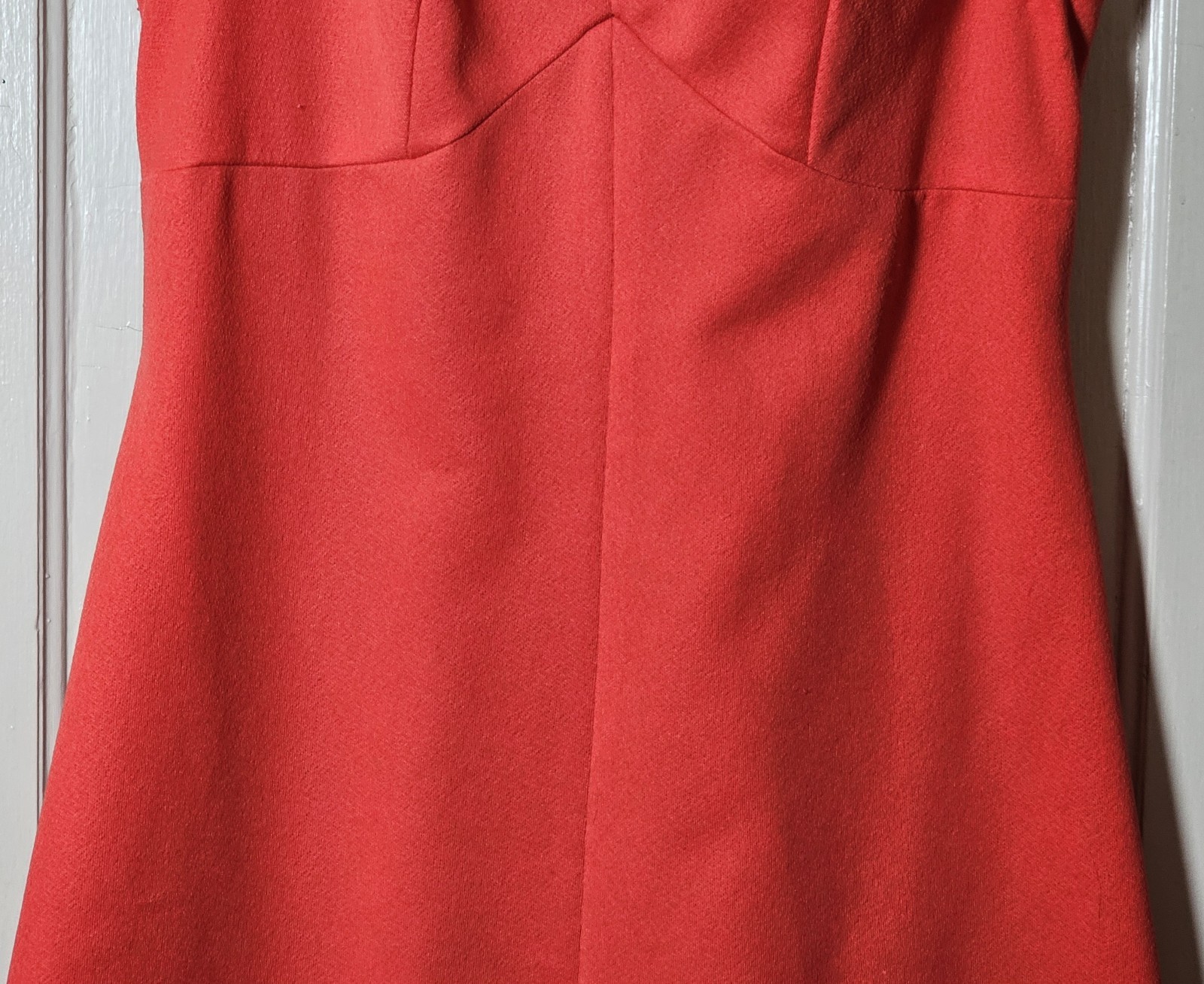 VTG 70’s Polyester Dress Size S/M 39″Chest Coral Orange Sleeveless Unionmade USA