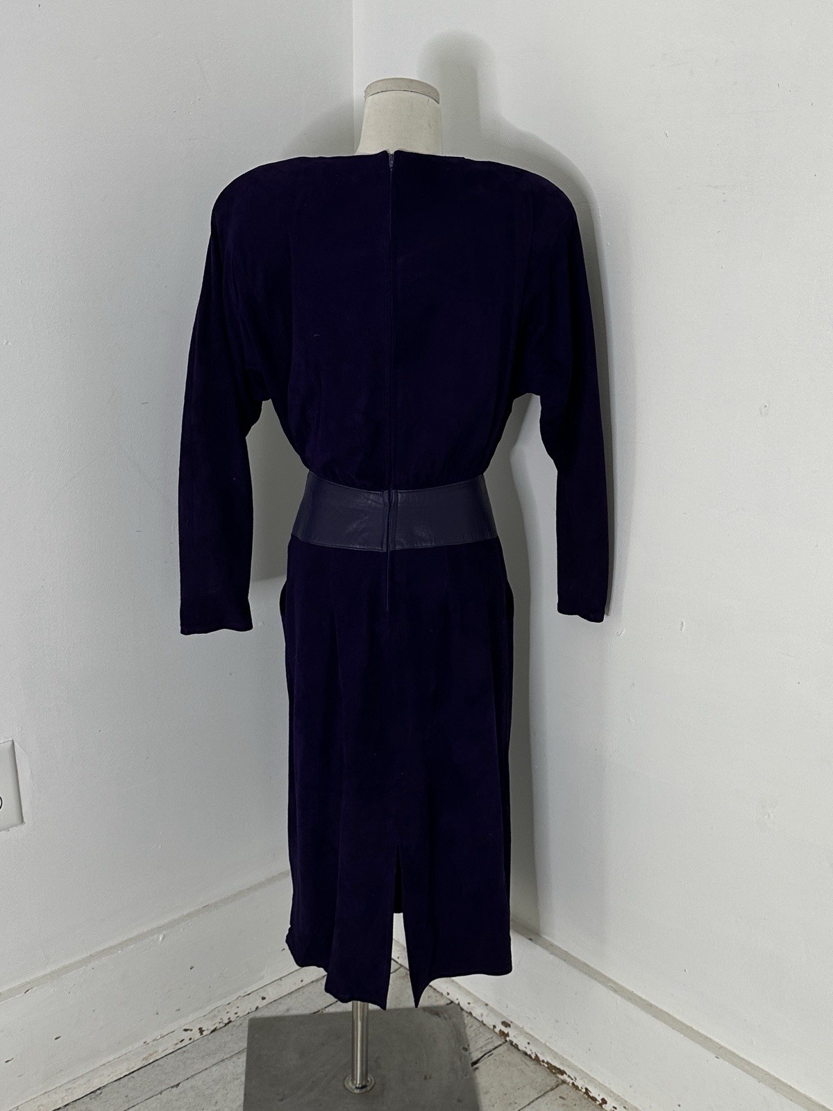 Vintage Genuine Suede Leather Purple Vakko Midi Cocktail Dress