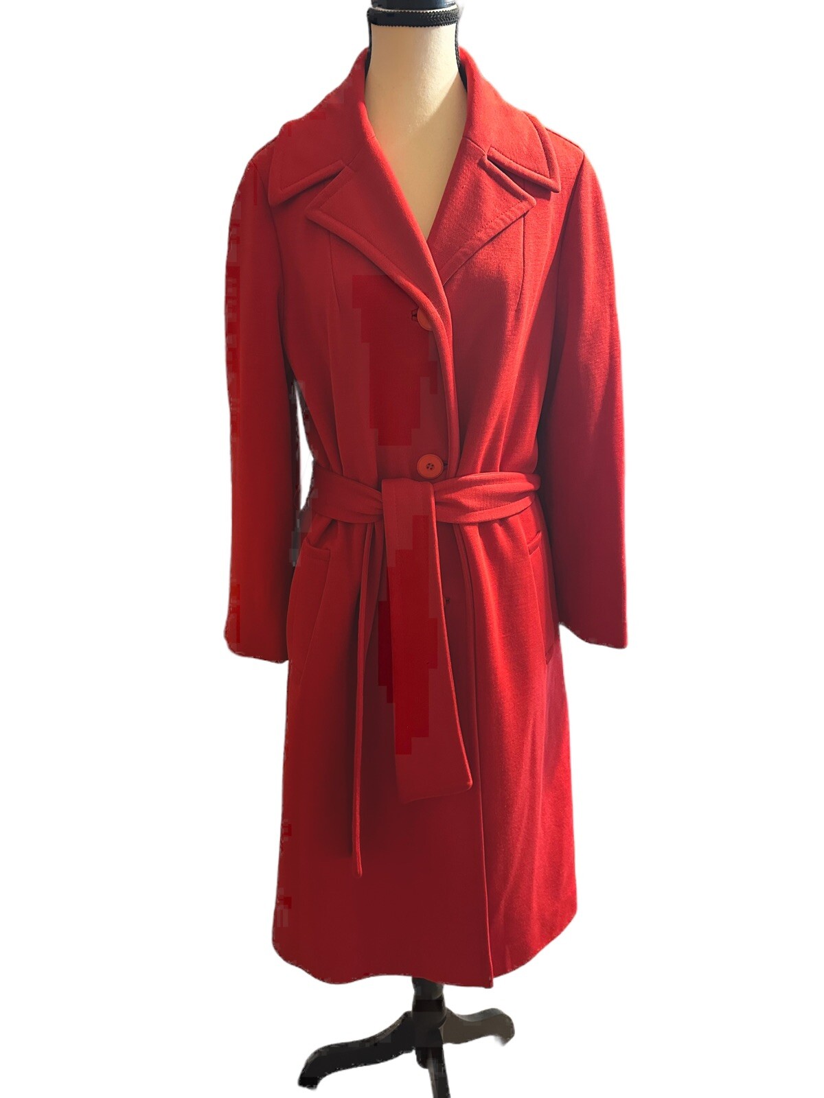 Red Belted Wrap Coat Vintage 1970’s Trench Long