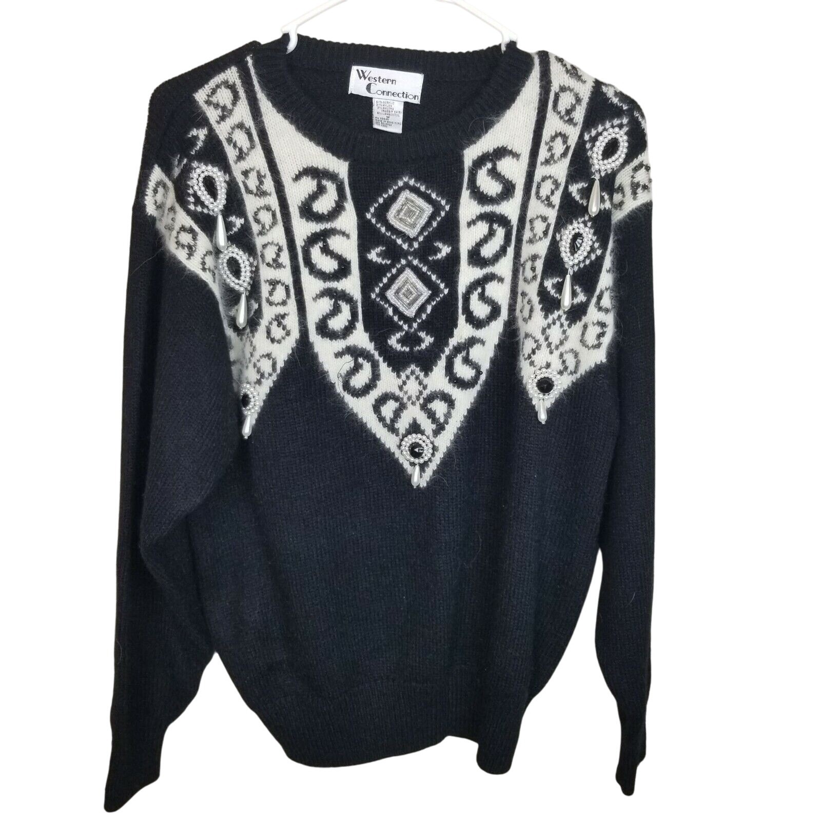 Vintage Womens Angora Lambswool Western Pearl Sweater Sz M Cowgirl Southwestern