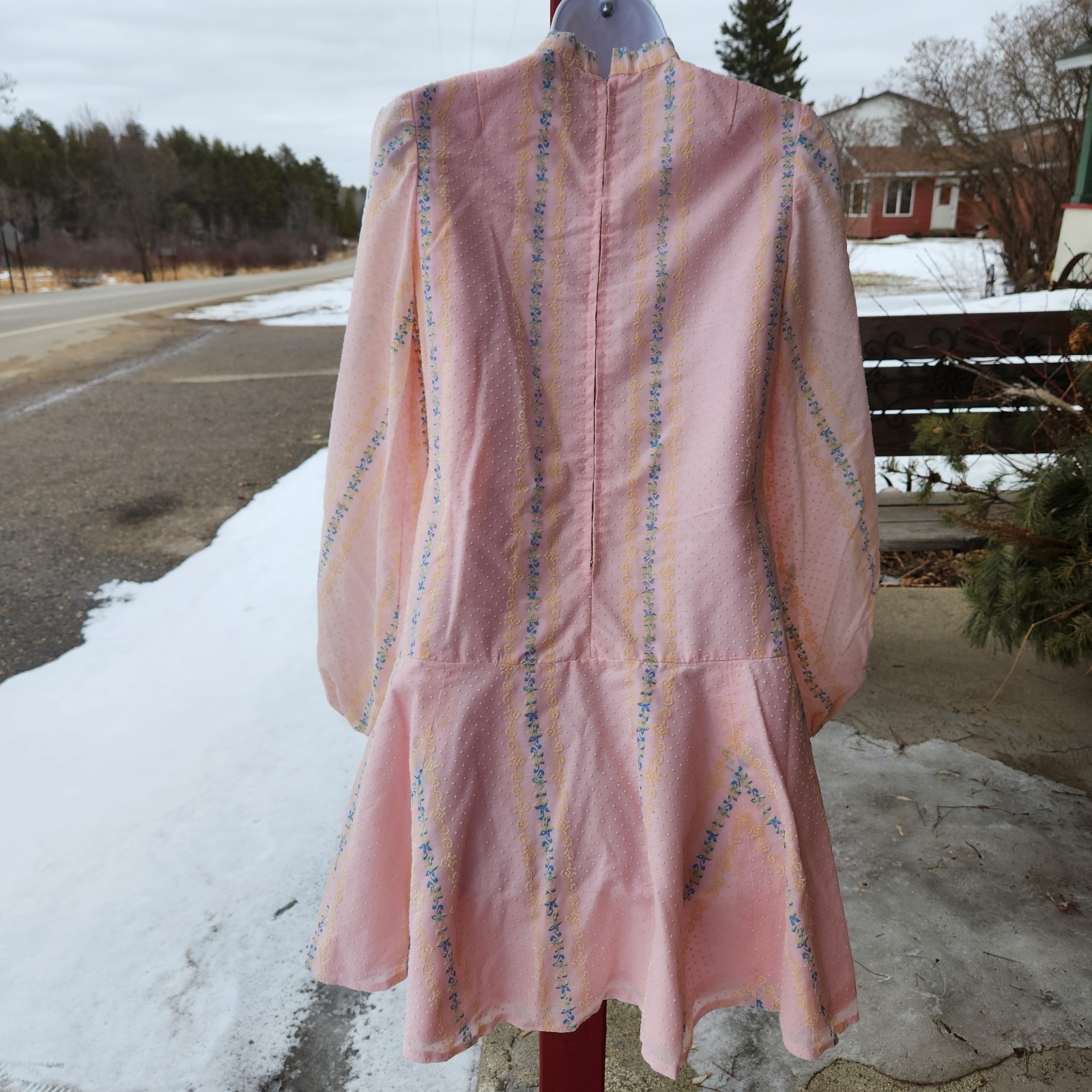 Vintage handmade Pink cotton blue accented Dress