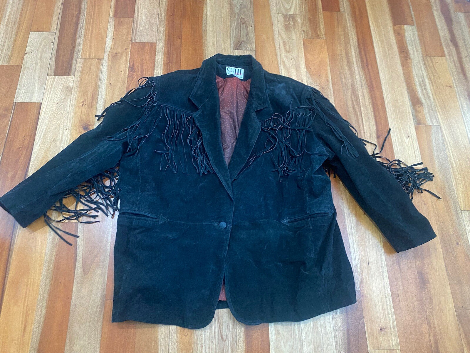 VINTAGE WOMENS G-III BLACK SUEDE LEATHER FRINGE PLUS SIZE 26-28 WESTERN COAT