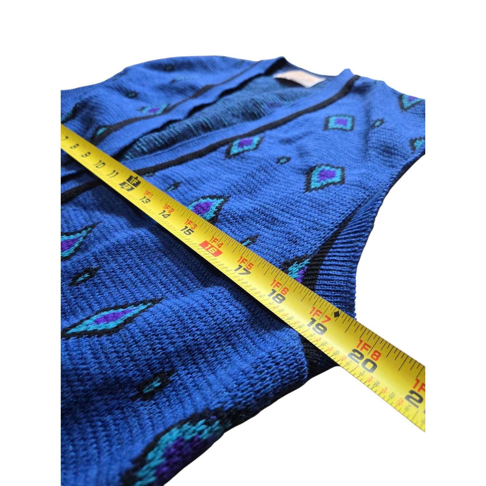 Vintage Pendleton Wool Knit Vest Blue Geometric Diamond Button Front Large USA