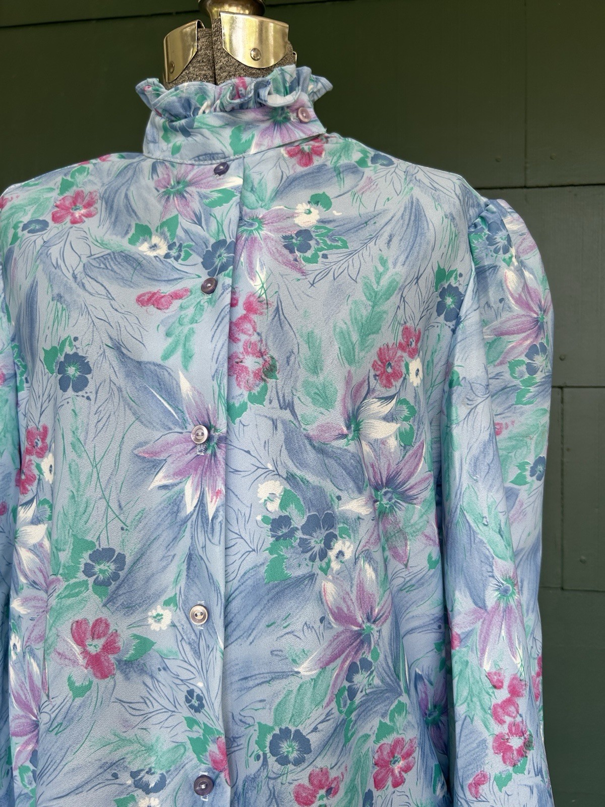 Vintage Deadstock 80s Blouse Size 38 Watercolor Floral Print Grandma Secretary