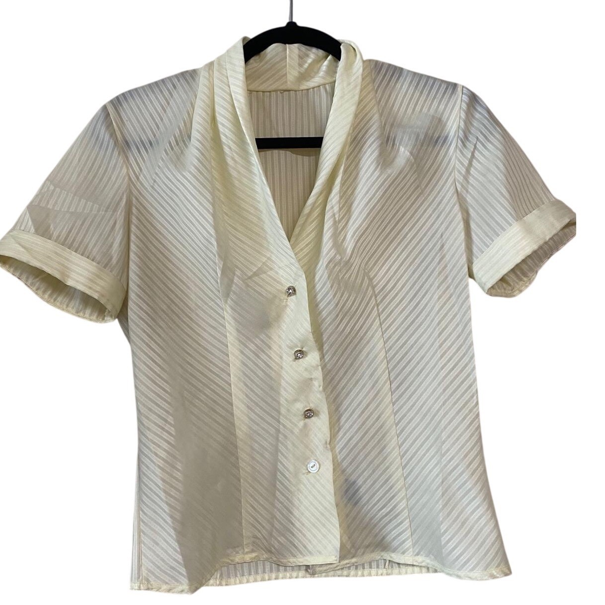 VTG 1950s Dotti Small 32/12 Yellow Striped Short Sleeve Blouse Button Up Shirt