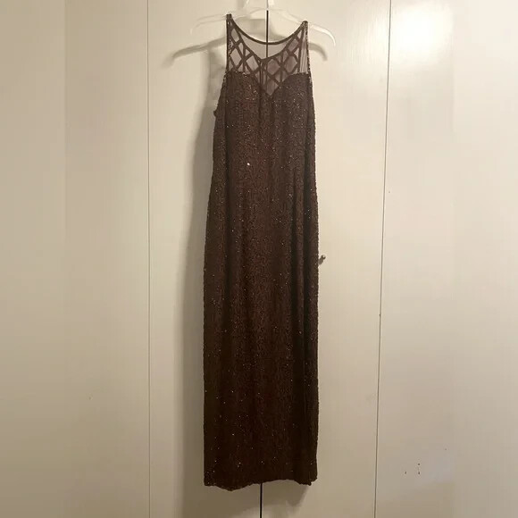 Vintage Sean Collection Brown Beaded Gown Size XL