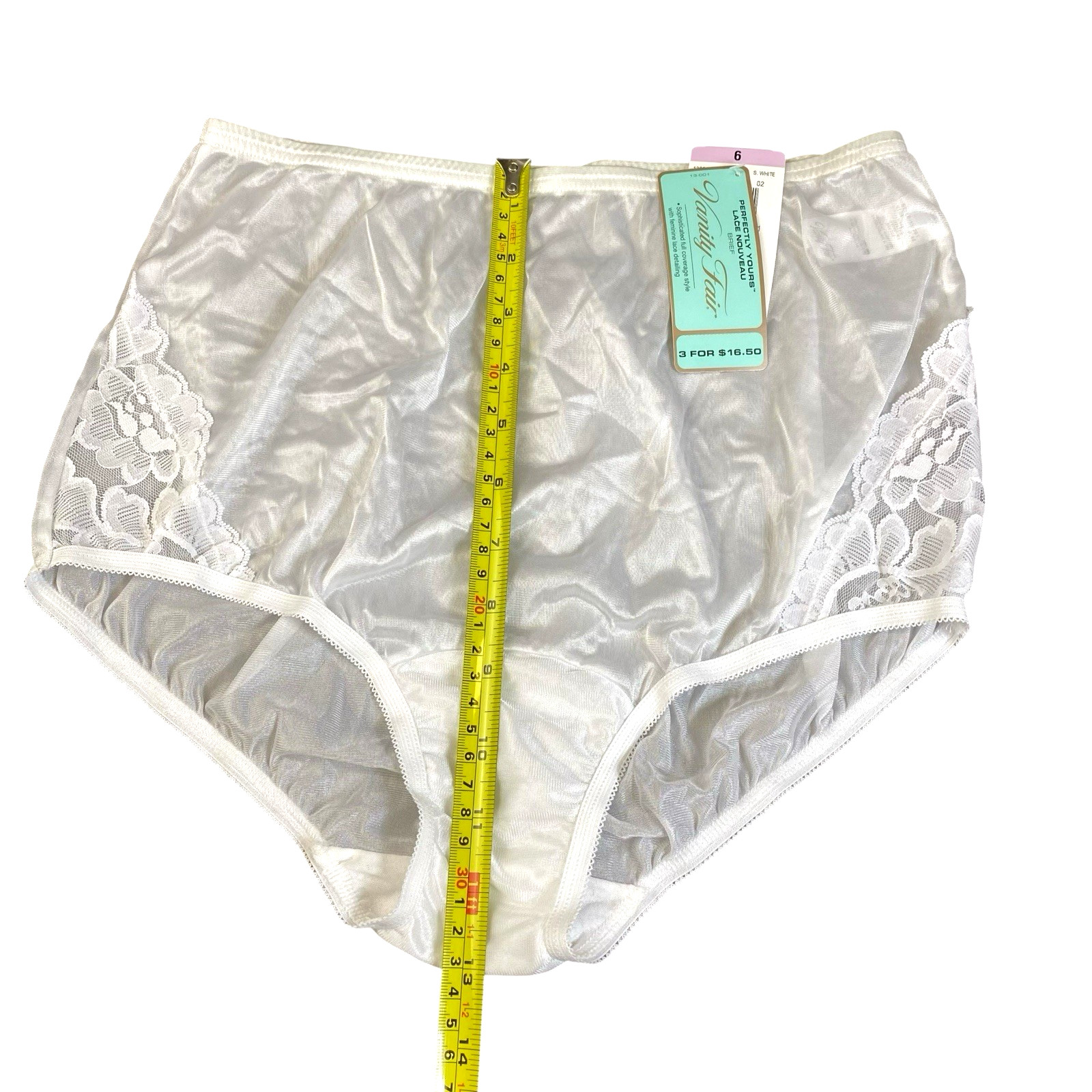 5 Pr NWT Vanity Fair Size 6 High Waist White Silky Nylon Panties Lace Panels VTG
