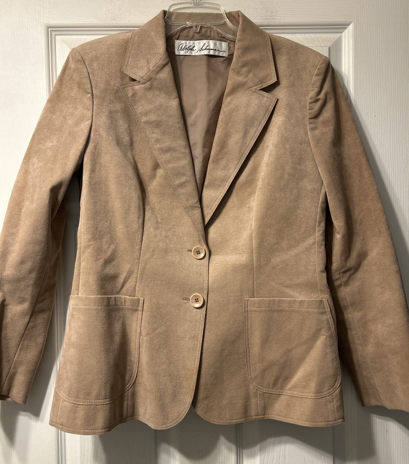 VTG Adolph Schuman Size 14 Ultra Suede Tan Blazer With Tags Buttons Lilli Ann