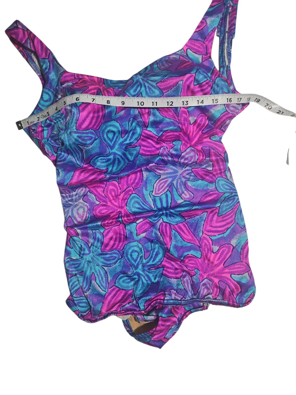 Vtg 90s Maxine Of Hollywood Skirted Swimsuit One Piece Floral Purple Blue Med