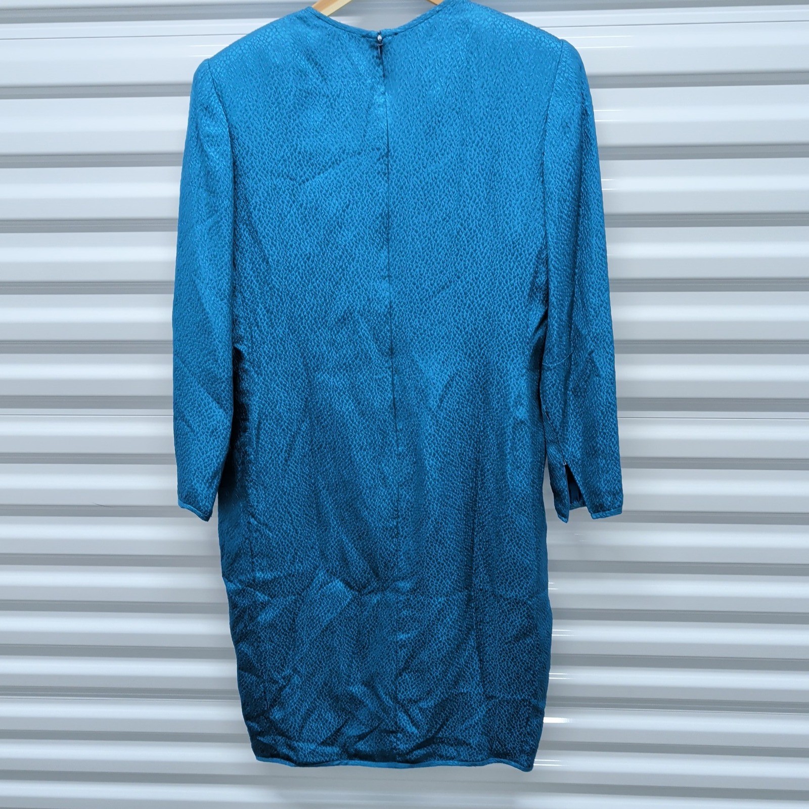 Stanley Platos Martin Ross Size 12 Womens Teal Blue Jacquard Vintage 80s Dress
