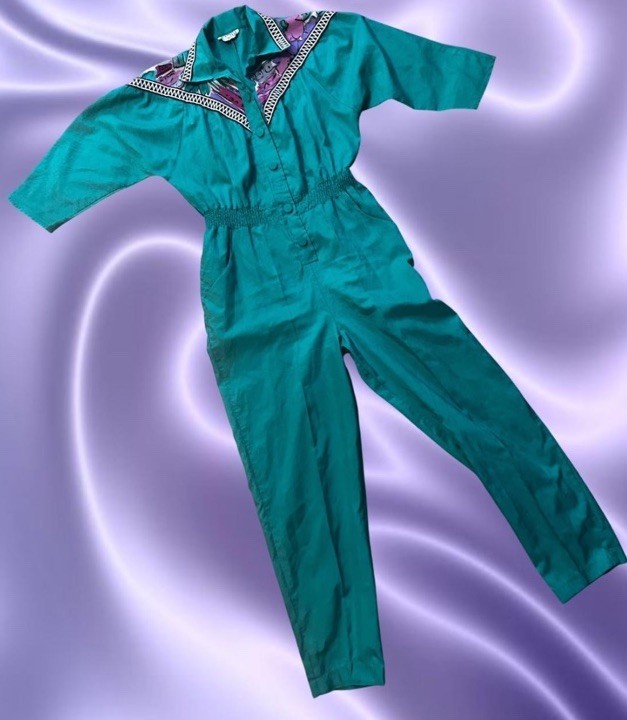 Rare VTG 80s Silk Funky neon abstract Palazzo Jumpsuit Size Small