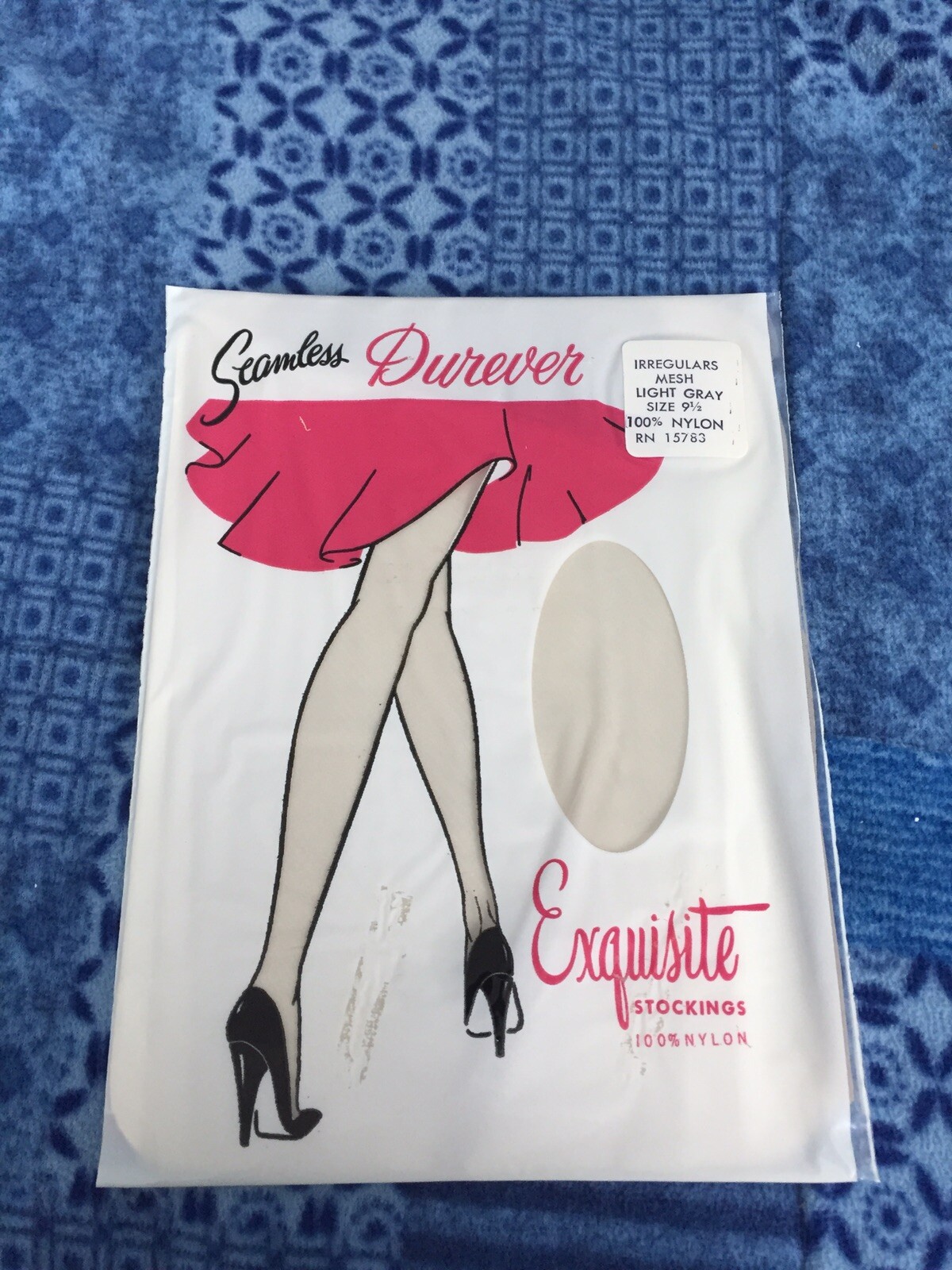 5 Pair Vintage Boxed Exquisite garter stockings Mesh 9 1/2 Light Grey