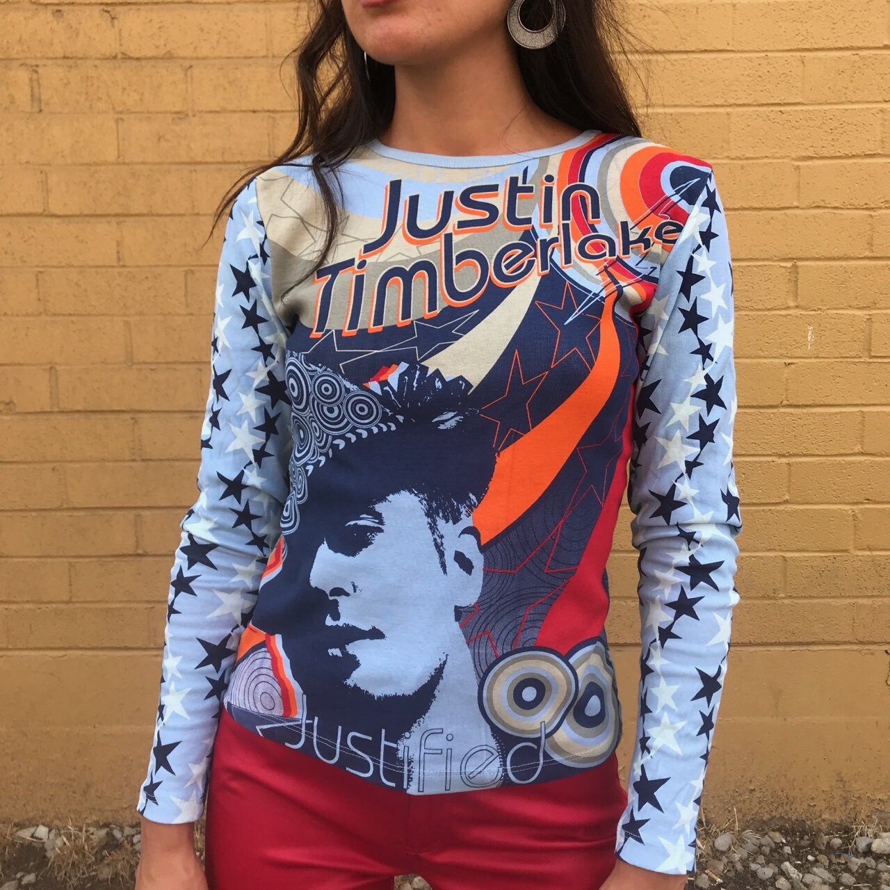 M * vtg 2003 JUSTIN TIMBERLAKE Justified tour all over print t shirt y2k