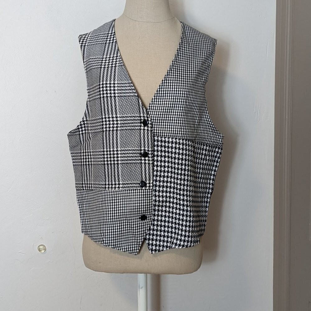 Y2K 90’s Houndstooth Vest Checkered Friends Rachel Green Button Ska Vintage