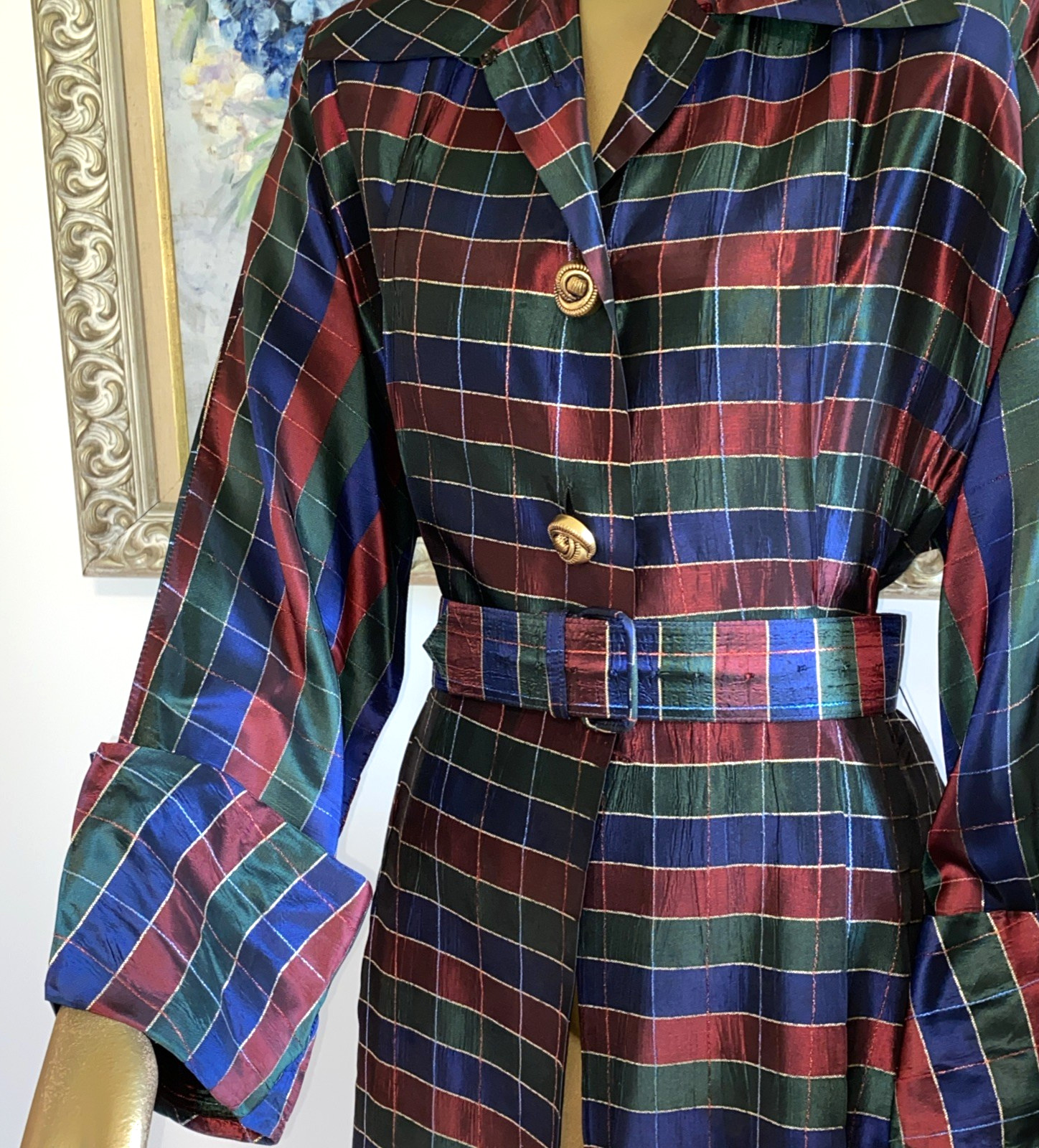 Vintage 40’s 50’s KAMORE Iridescent Taffeta Glam Hostess Jacket L Top Pockets