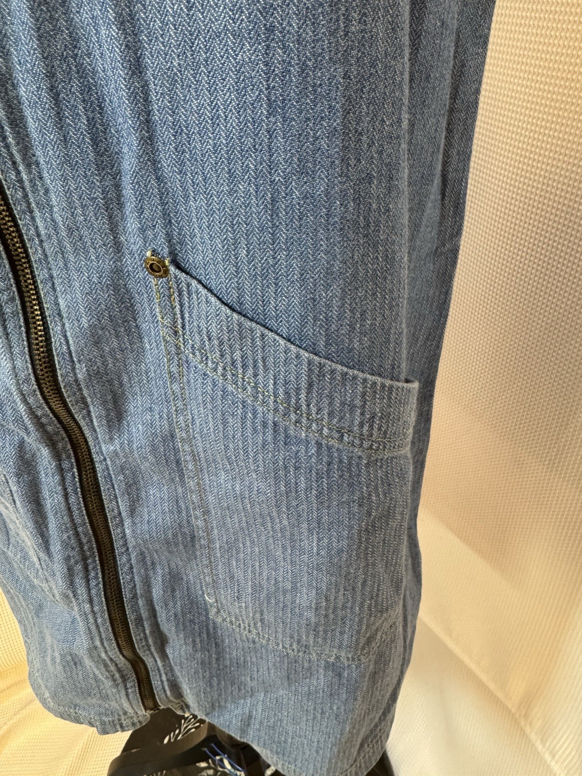 VTG LizWear Dress Denim Jean Jumper LARGE 100% Cotton Pockets Full Zipper W19