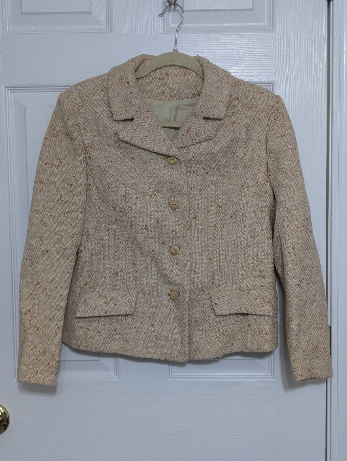 Miss B. R. Union Made Vtg Wool Tan Cream Yellow Speckled Jacket Skirt Size Small
