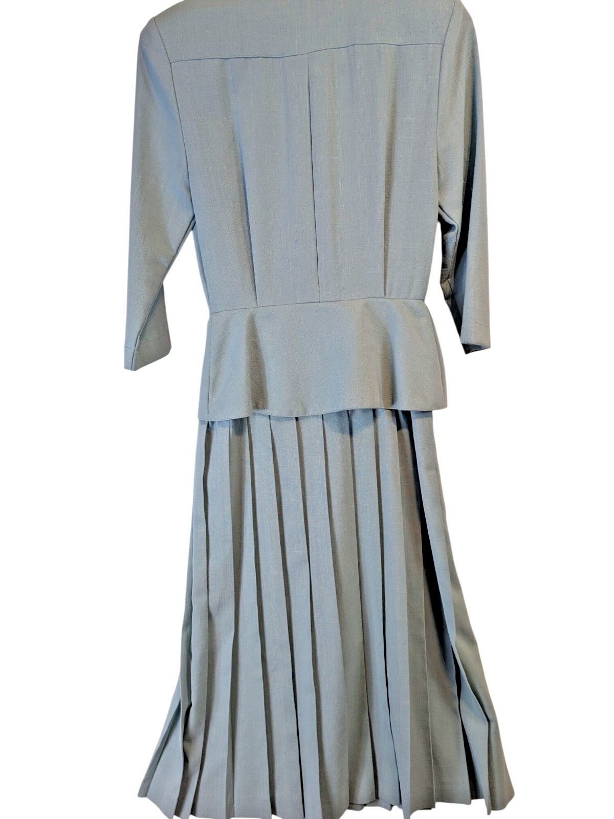 Vintage Laura Henson Women Dress Suit Size 6 Green Pleated Skirt Shoulder Pads