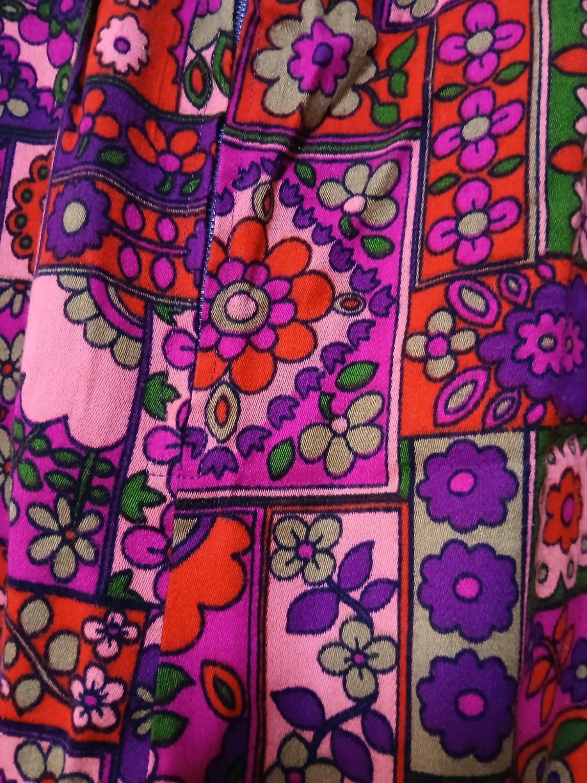 True Vintage 60s 70s Funky Psychedelic Printed Skirt Maxi Hippy Flower 28″W 40″L