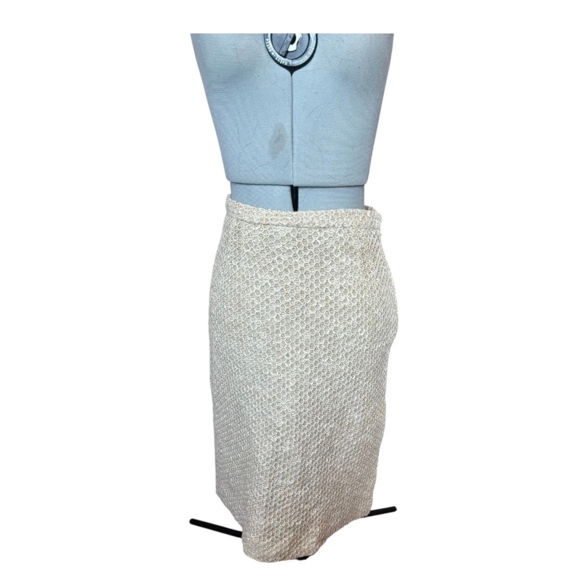 Vintage 60s Textured Knit Pencil Skirt Beige Bouclé Wool Blend Size 10