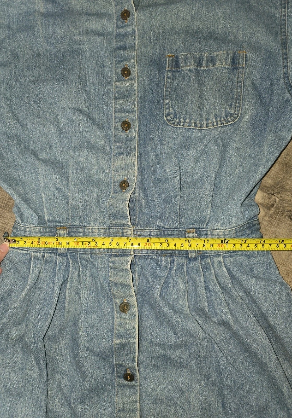 Vintage Susan Bristol Denim Midi Button Front Cinched Waist Long Sleeve Dress S