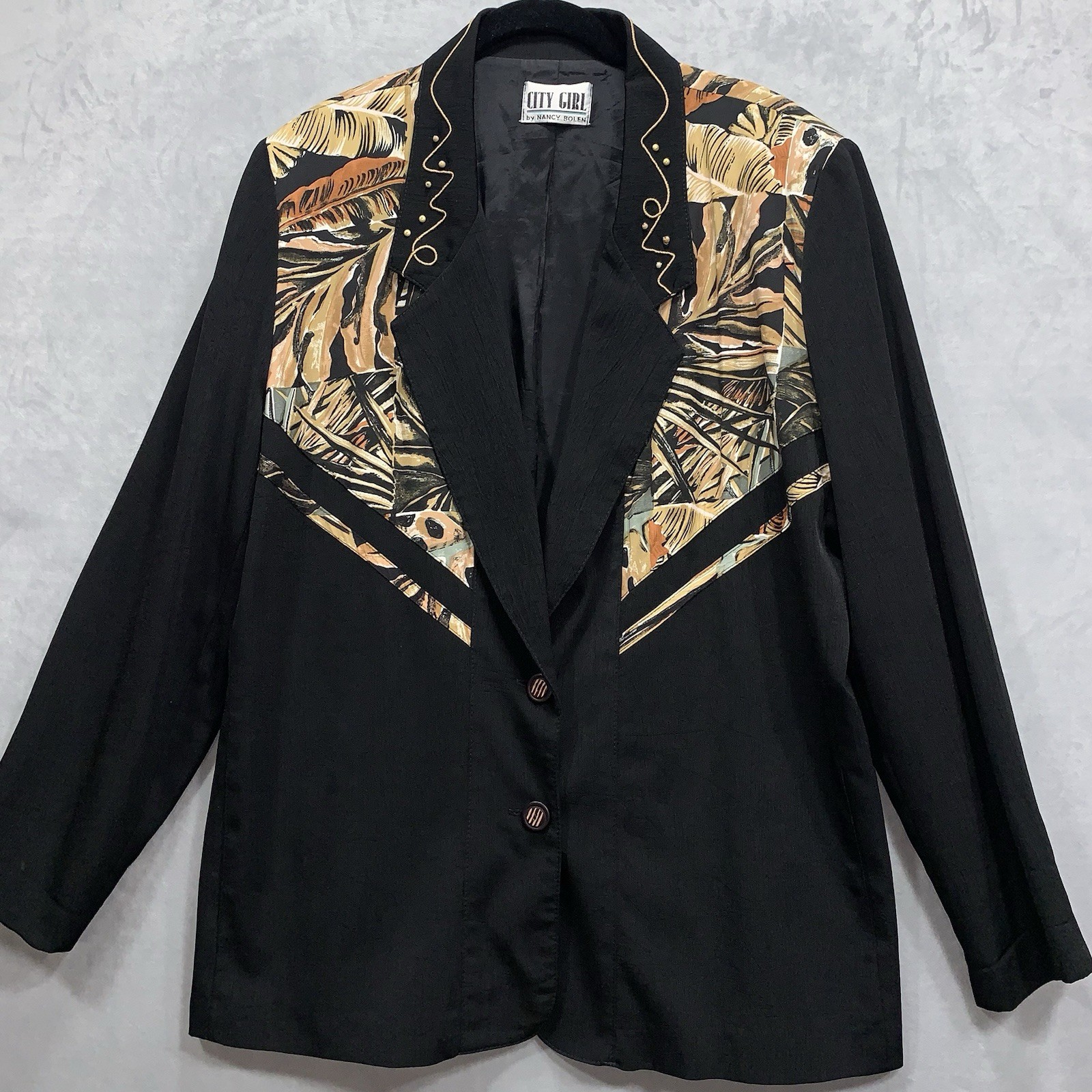 City Girl By Nancy Bolen Tropical Leaf Embellished Blazer Jacket Size 18 USA