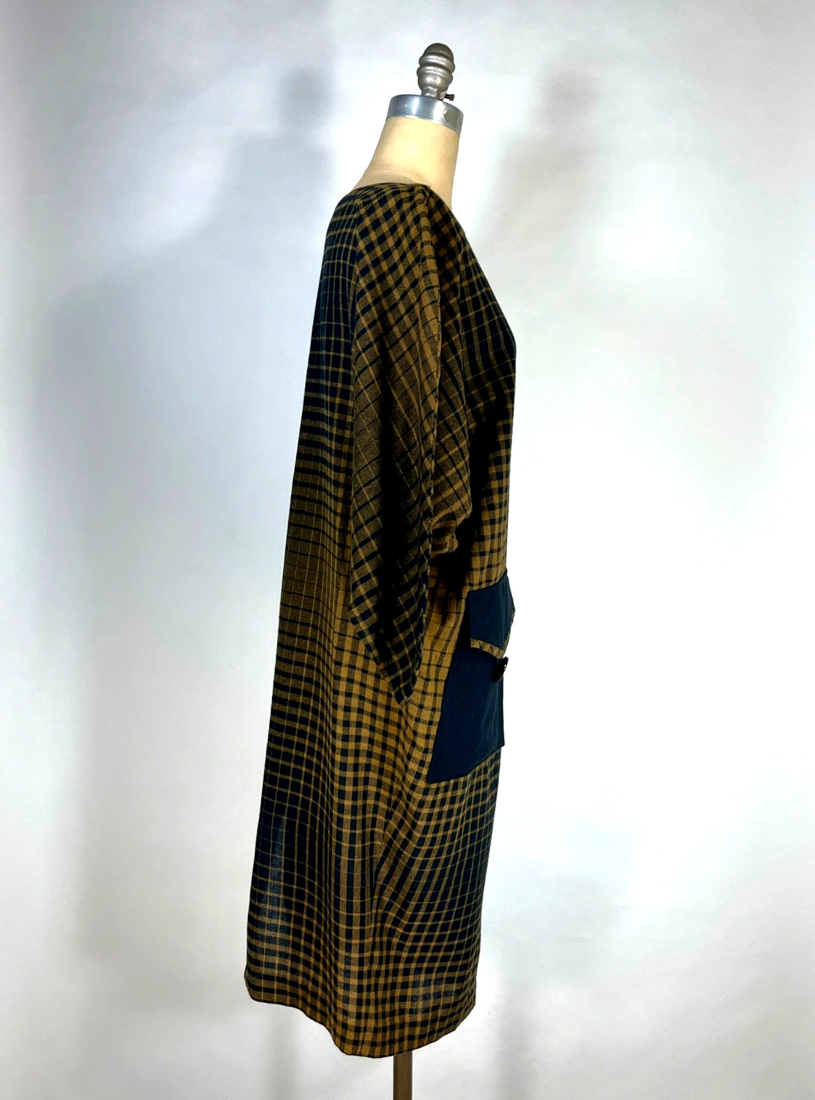 Vintage 1980’s unique JAPANESE DESIGN insp. style wool dress w/morph check print