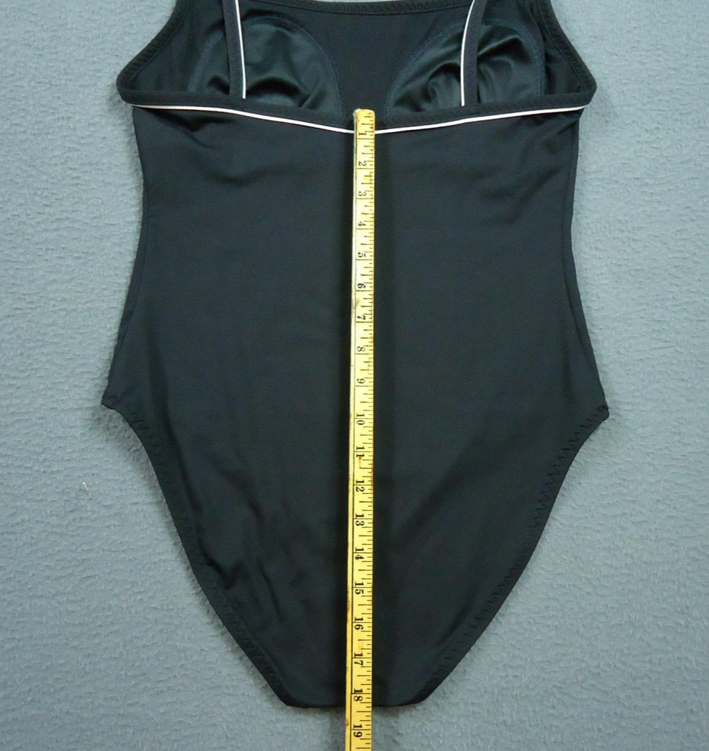 Vintage Ralph Lauren Swimsuit Women 14 Blue White Pony Trim Coastal Nautical 90s