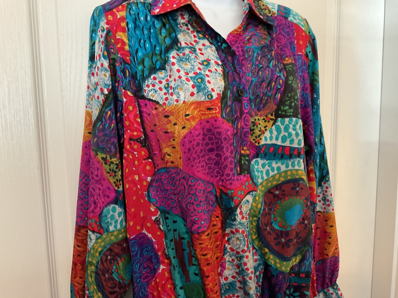 Vintage Da-Rue Of California Colorful Long Sleeve Elastic Waist Top Size 10 -B41