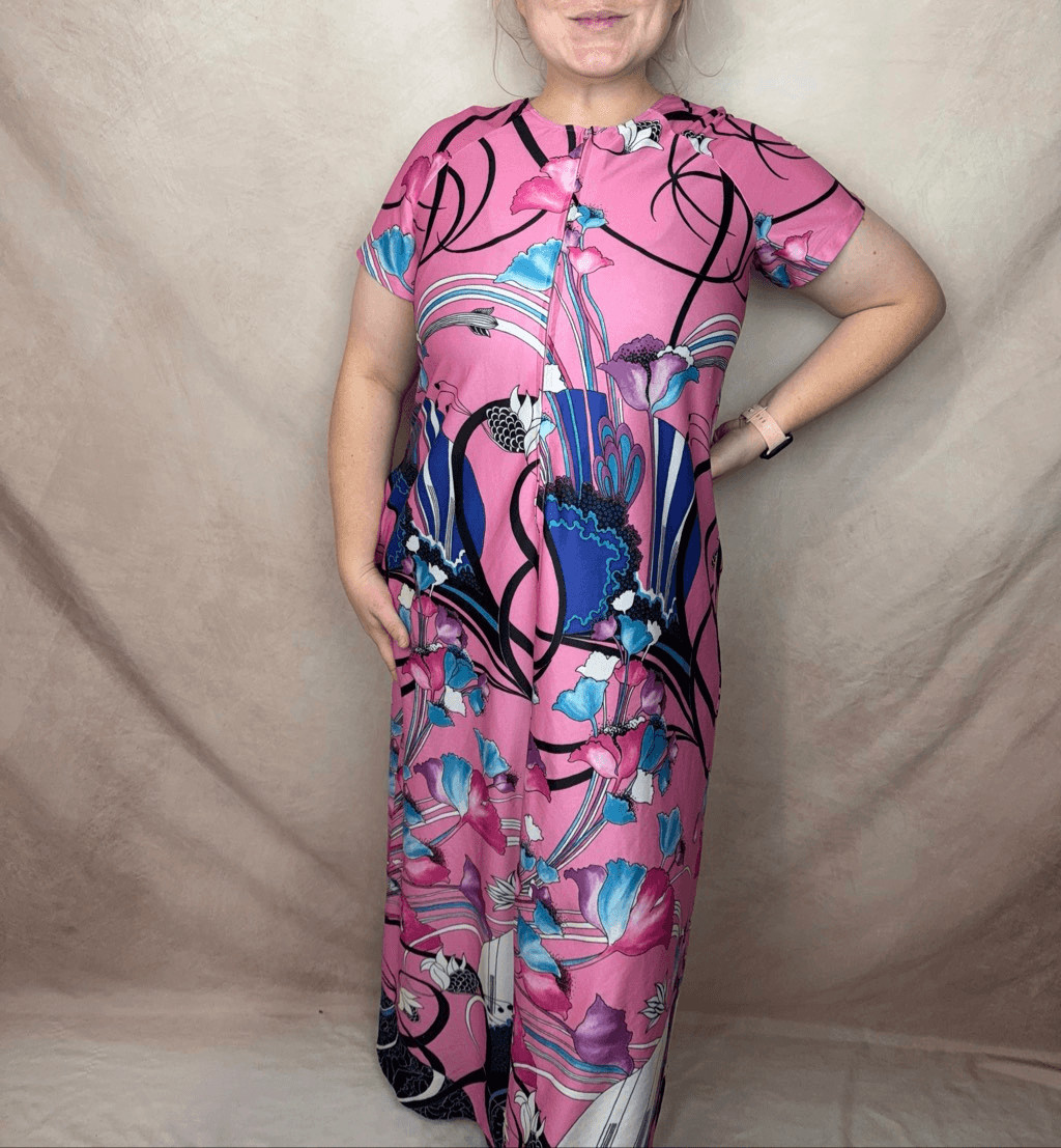 Vintage 90s does 70s Plus Size Caftan Groovy L XL Floral Psychedelic MCM READ