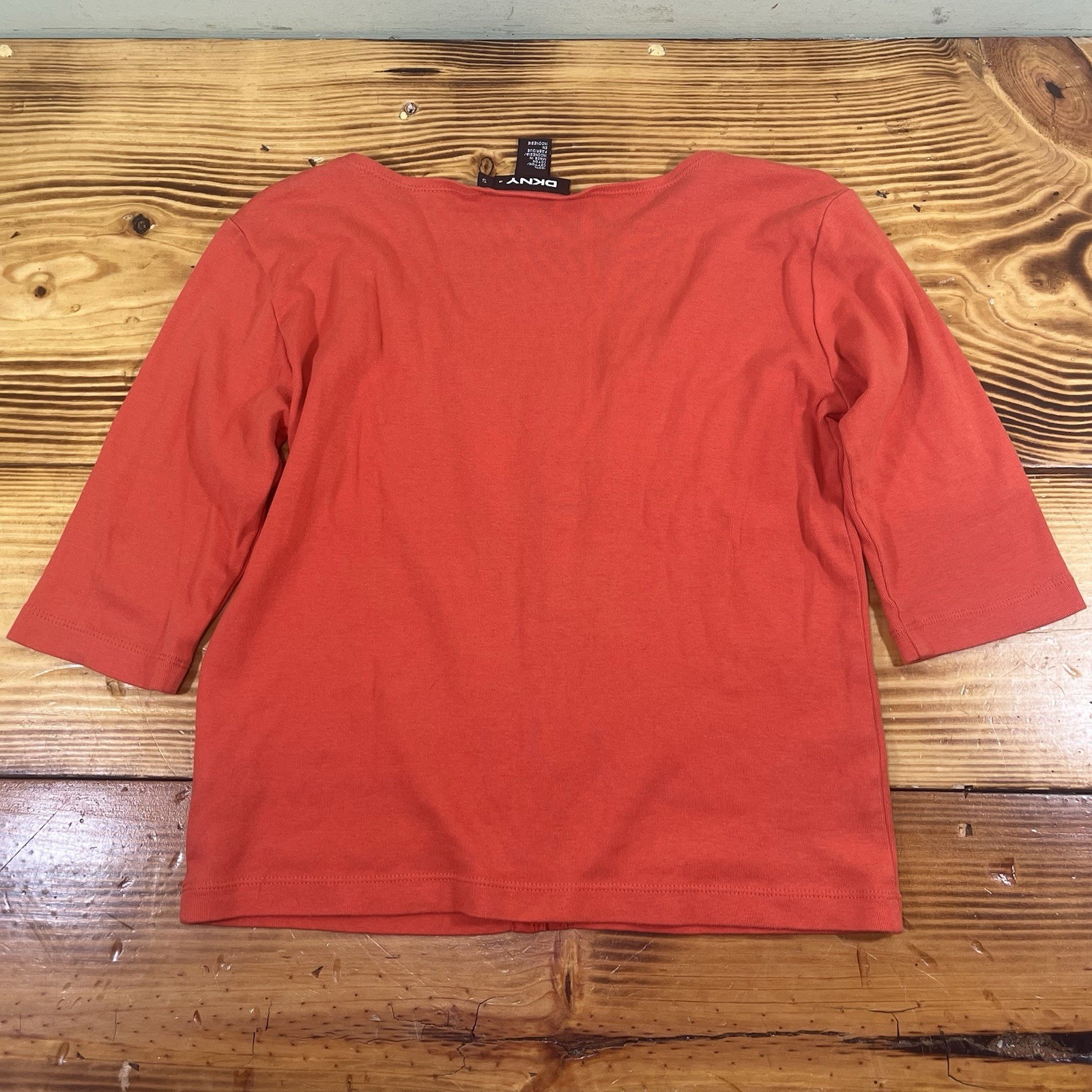 Y2K Vintage DKNY Top Shirt Size Small Cotton ORANGE Scoop Clasp Front Women’s