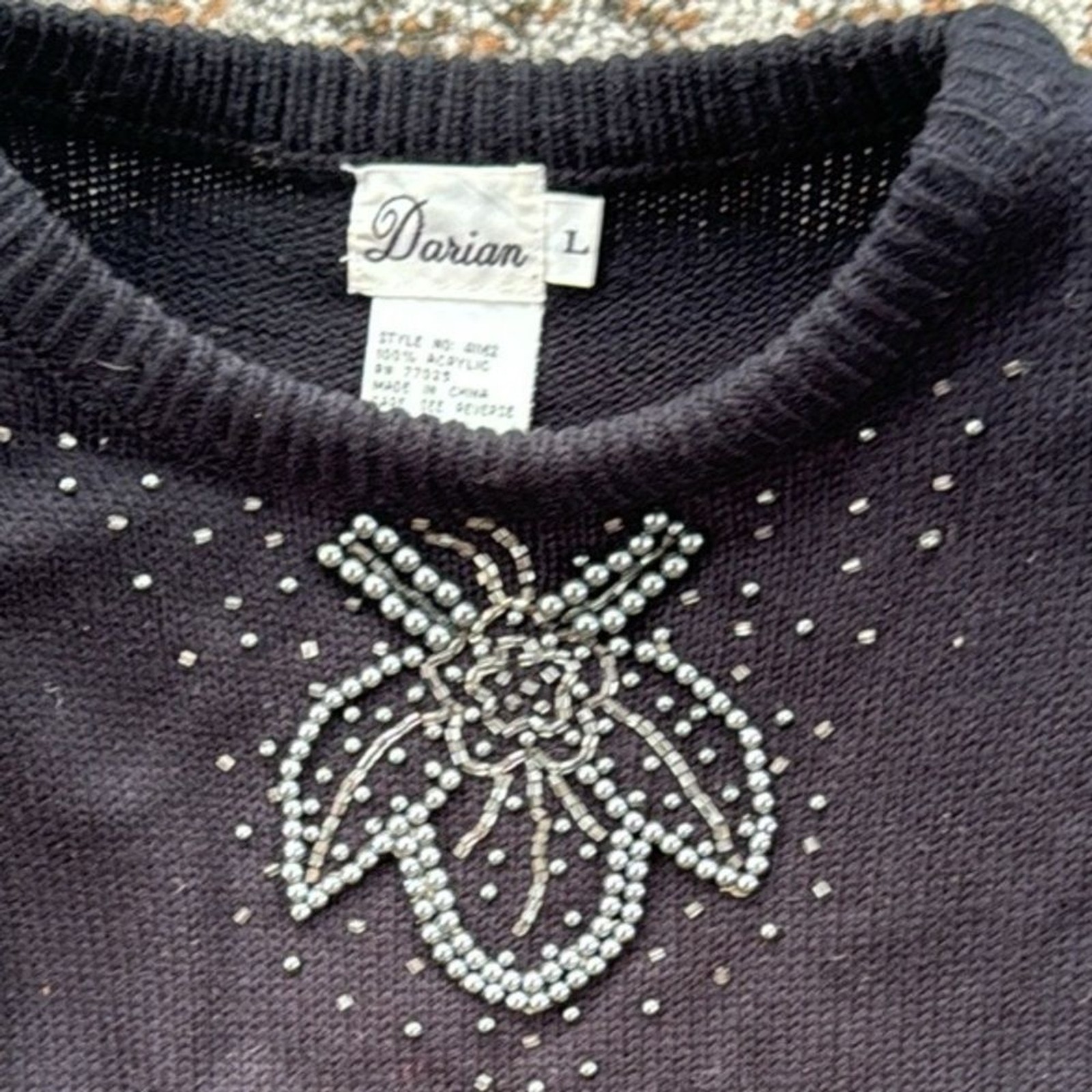 Vintage Darian Beaded Sweater Midi Dress Black Large