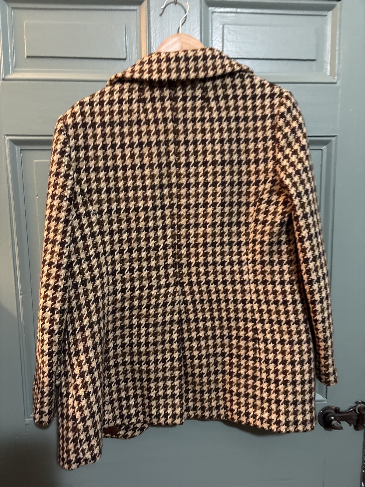 International Ladies Garment Workers Union Brown Beige Wool Houndstooth Coat 60s