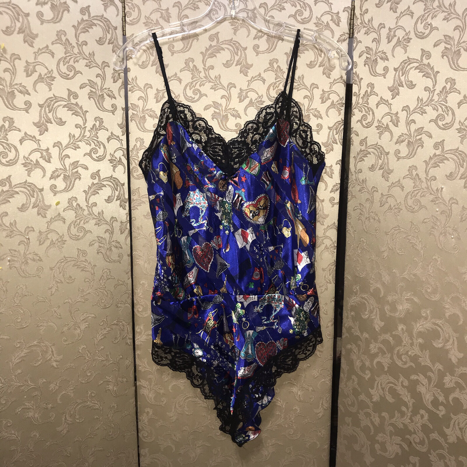 Shirley Of Hollywood Vintage Novelty Print Teddy Playsuit Lingerie Size Medium M