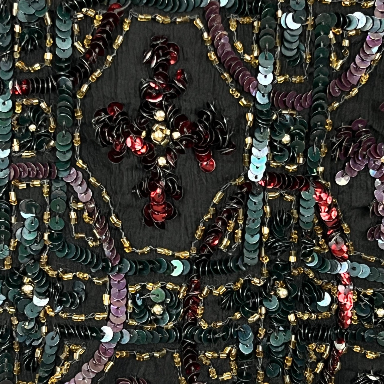 Scala Beaded Sequin Silk Top Womens PM Petite Medium Black Vintage 90s READ