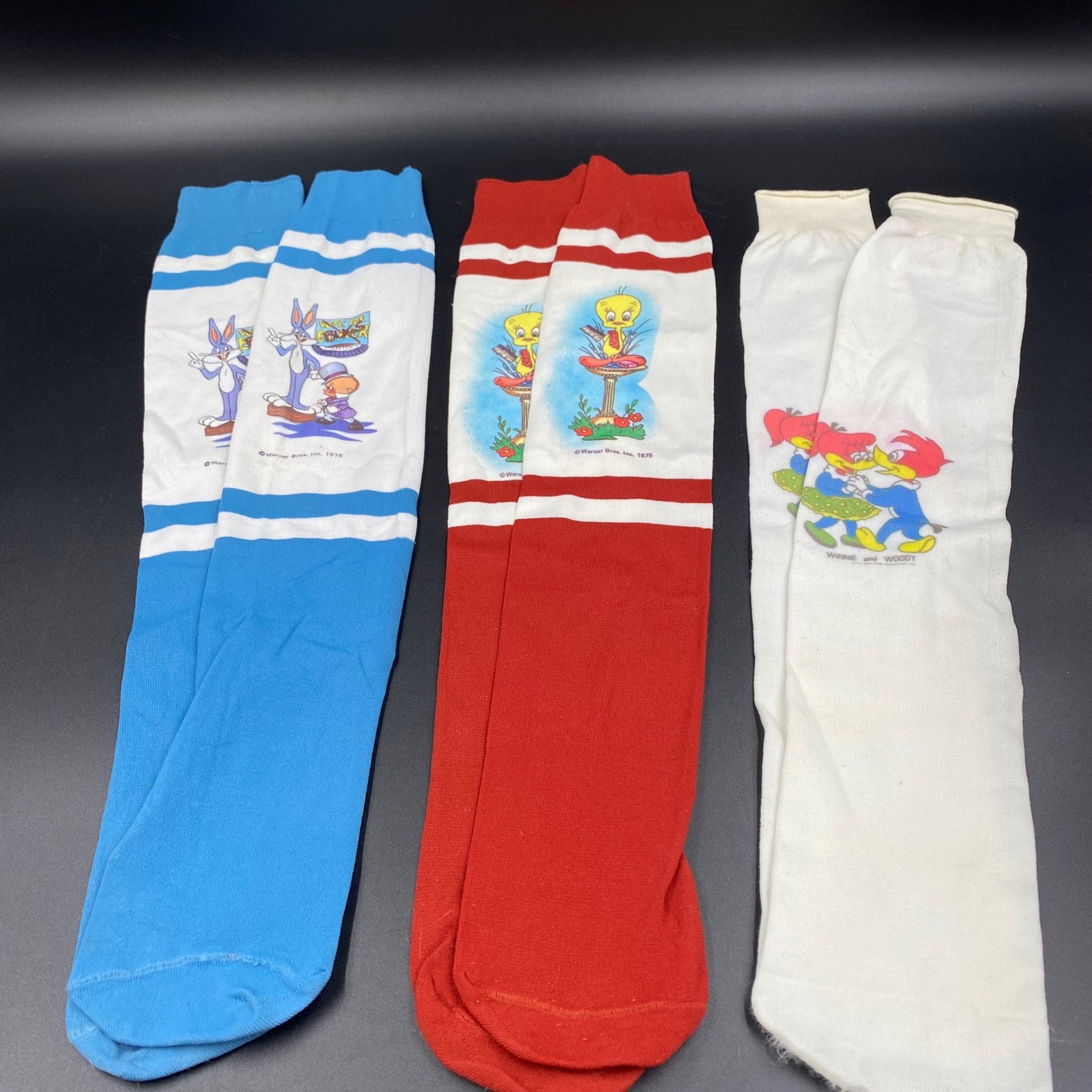 Bonnie Doon Looney Tunes Vintage 70s Knee High Socks Lot Bugs Tweety Woody 8-11