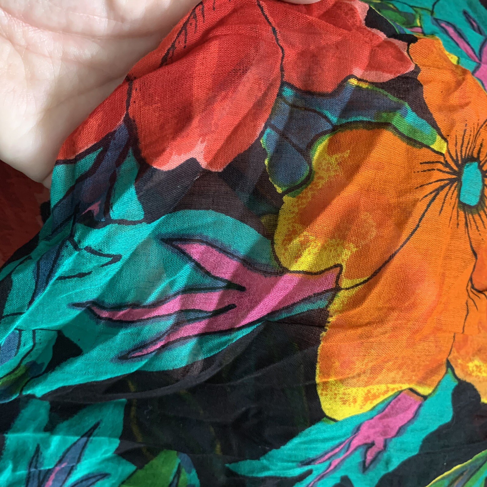 VTG 90s Bright Loud Floral Tropical Button Up Shirt Semi Sheer Blouse Womens S