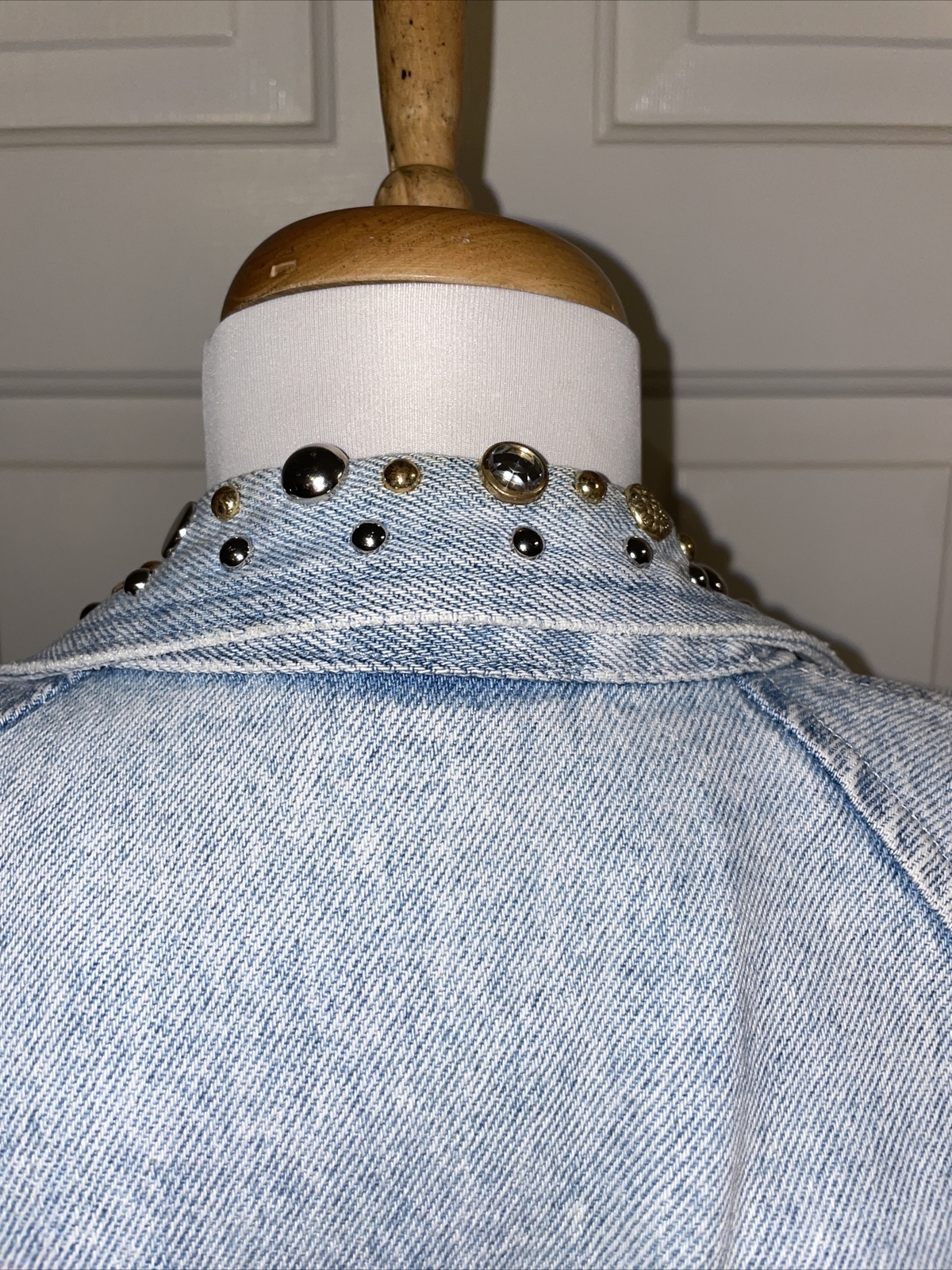 Vintage Denim Jacket Light Blue Cotton Studded Western Rio Size Small