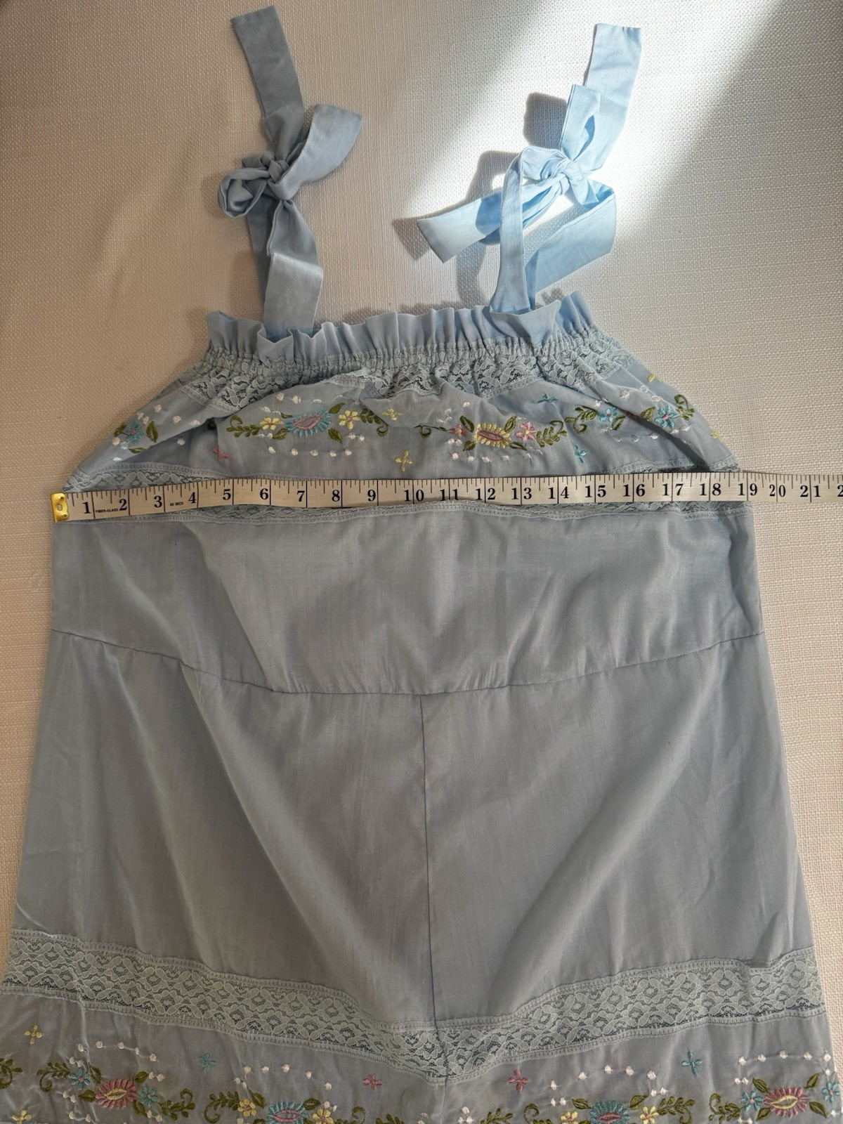 Rare Vintage 1970’s MARIANNE sky blue Mexican Folk Embroidered Dress lace 36