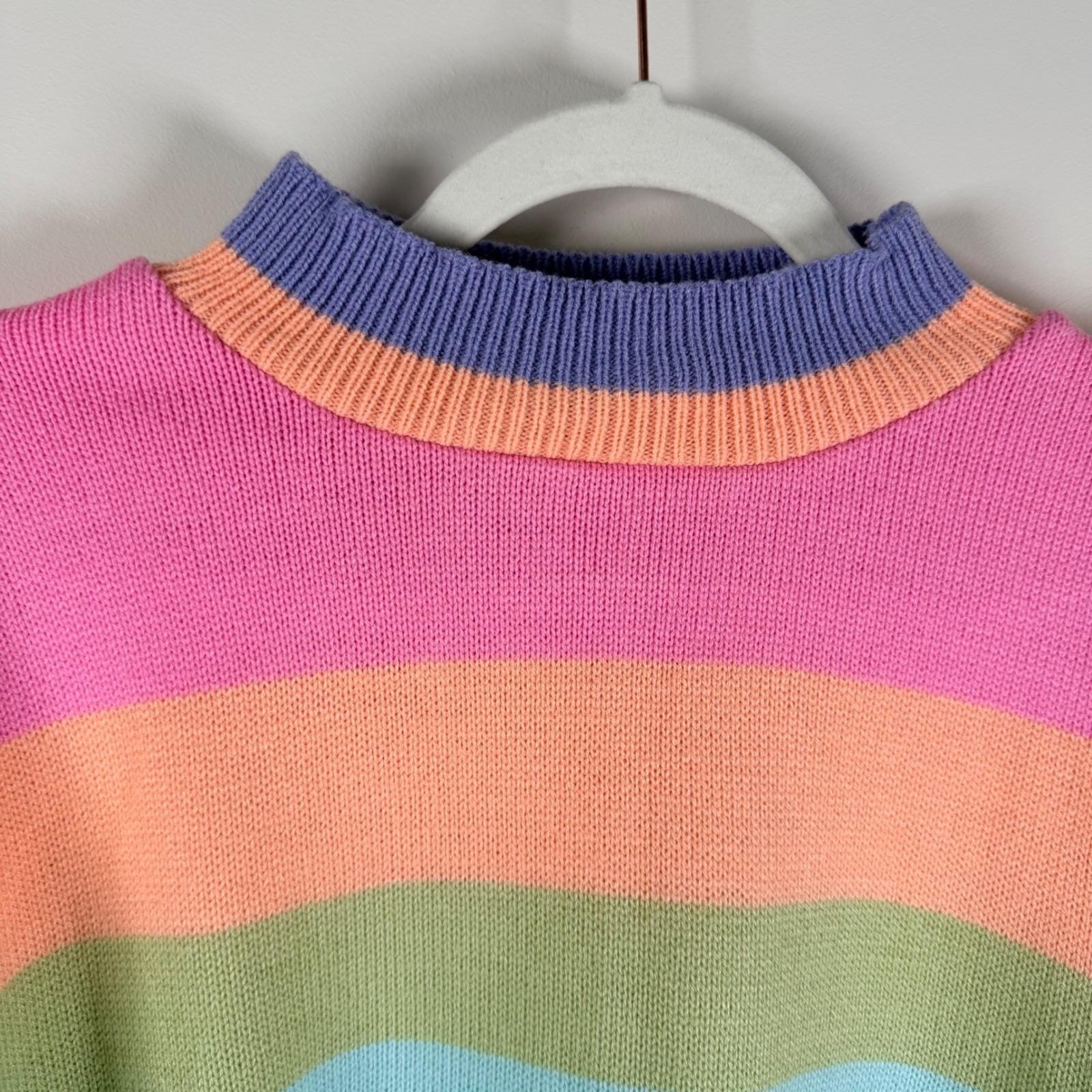 Bedford Fair Lifestyles Vintage Pastel Rainbow Striped Acrylic Sweater Large USA