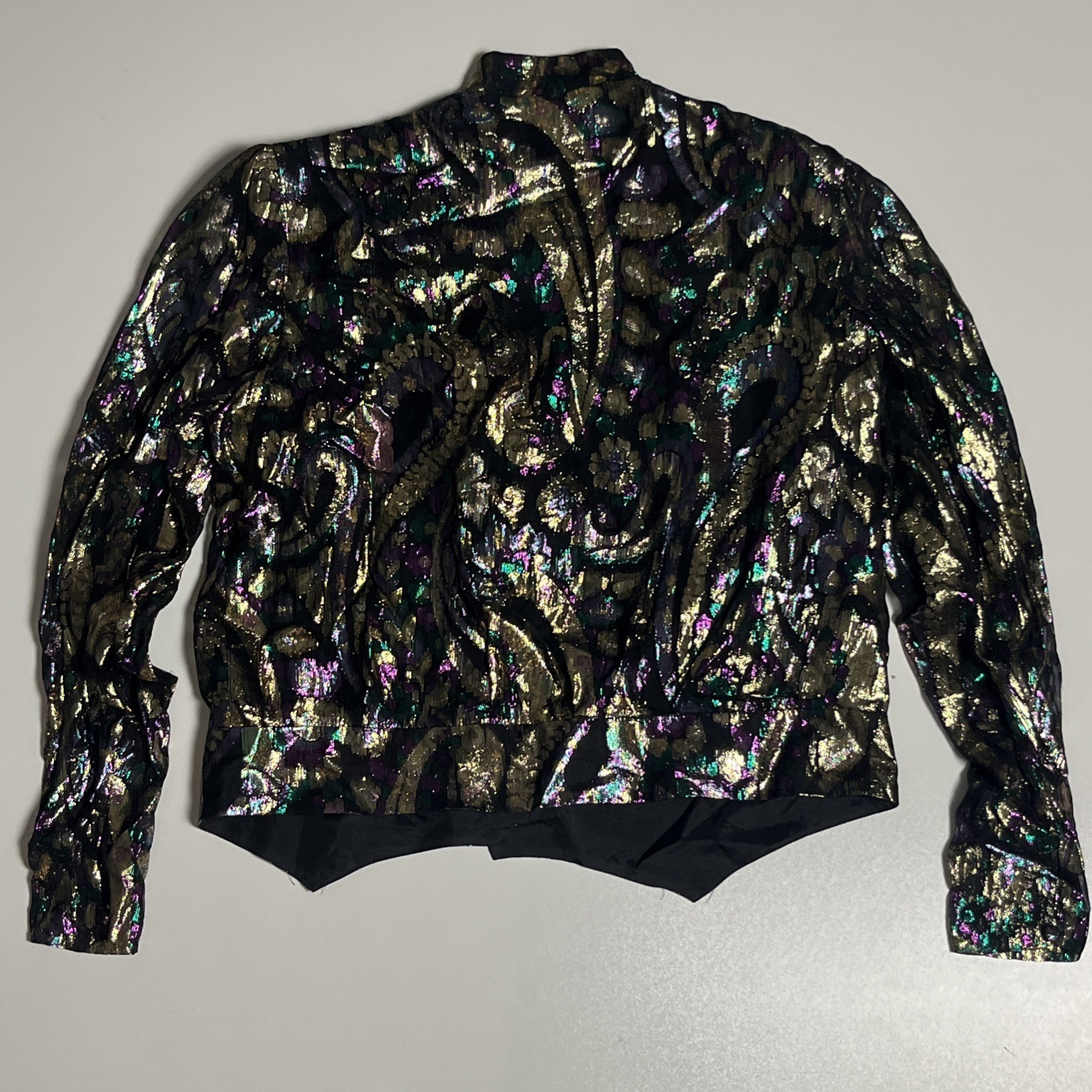 Vtg Rimini Metallic Gold Paisley Brocade Evening Jacket 80s Puffy Shoulder Sz 12