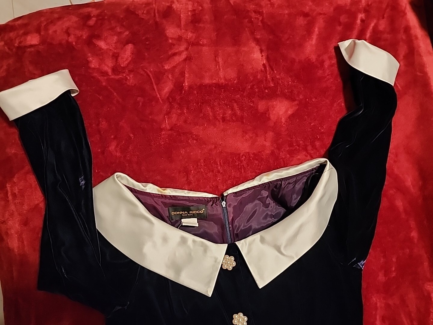 Vintage Black Velvet DONNA RICCO NEW YORK DRESS Size 14 Made In The USA
