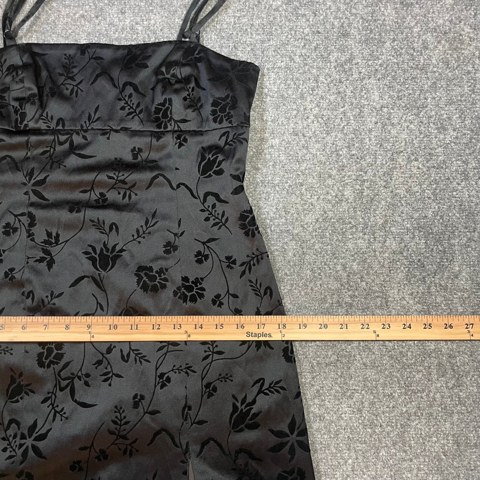 Y2K 90’s Guess Mini Dress Womens 7 Black Velvet Floral Burnout Spaghetti Strap